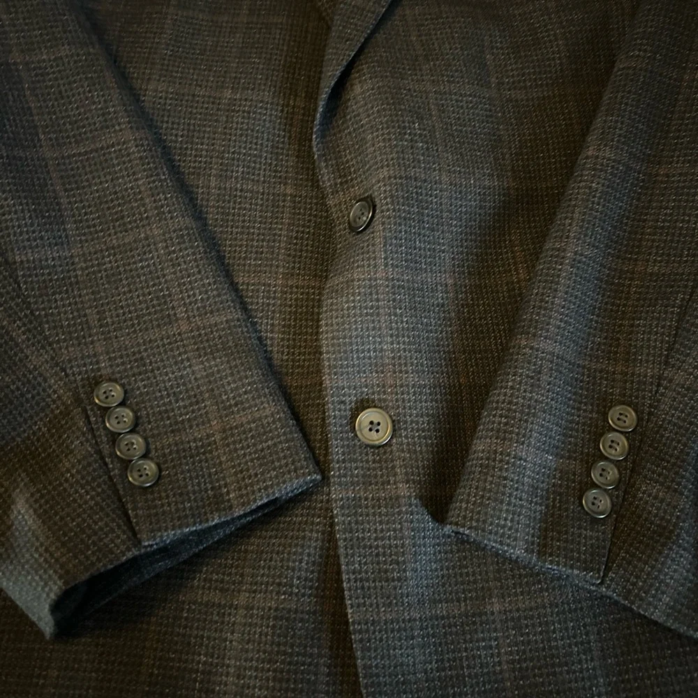 PRONTO UOMO Platinum Window Pane Lambswool Notch Lapel Blazer Dark Blue Sz 52 L